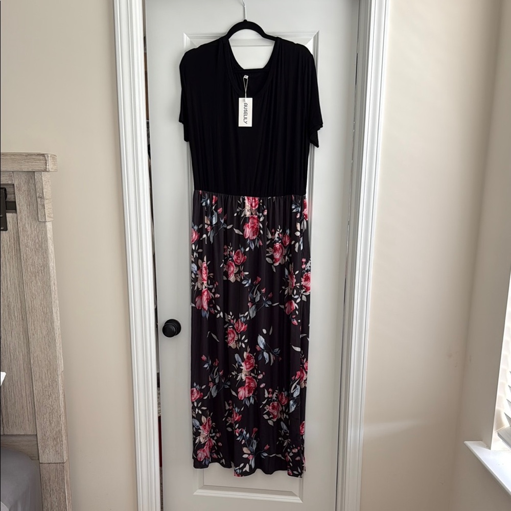 Forever 21 Black and Pink Floral Maxi Dress